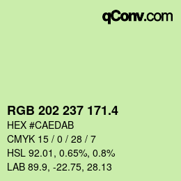 カラーコード: RGB 202 237 171.4 | qconv.com