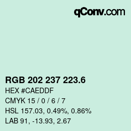 カラーコード: RGB 202 237 223.6 | qconv.com