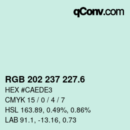 カラーコード: RGB 202 237 227.6 | qconv.com