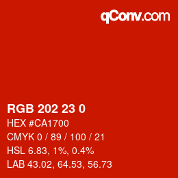 カラーコード: RGB 202 23 0 | qconv.com