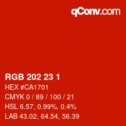 カラーコード: RGB 202 23 1 | qconv.com