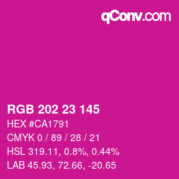 颜色代码: RGB 202 23 145 | qconv.com
