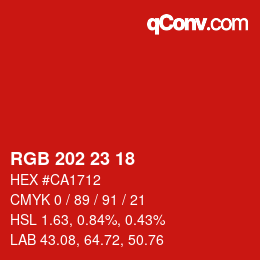 颜色代码: RGB 202 23 18 | qconv.com