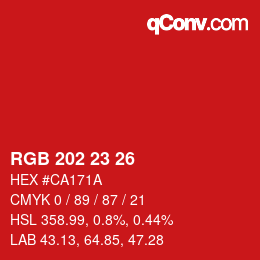 颜色代码: RGB 202 23 26 | qconv.com