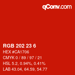 Color code: RGB 202 23 6 | qconv.com