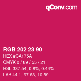 颜色代码: RGB 202 23 90 | qconv.com