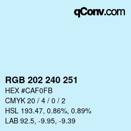 Color code: RGB 202 240 251 | qconv.com