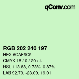 Color code: RGB 202 246 197 | qconv.com