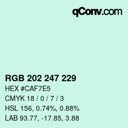 颜色代码: RGB 202 247 229 | qconv.com