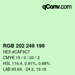 Color code: RGB 202 249 199 | qconv.com