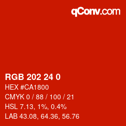 カラーコード: RGB 202 24 0 | qconv.com