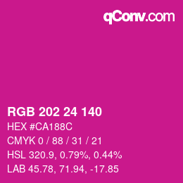颜色代码: RGB 202 24 140 | qconv.com