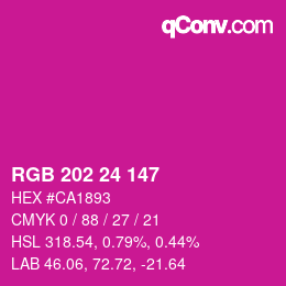 颜色代码: RGB 202 24 147 | qconv.com