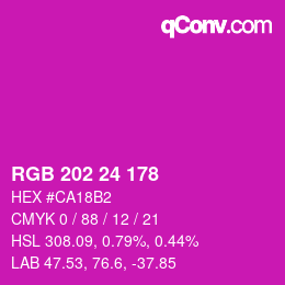 颜色代码: RGB 202 24 178 | qconv.com