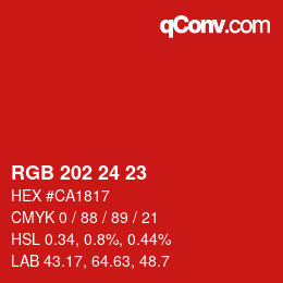 颜色代码: RGB 202 24 23 | qconv.com
