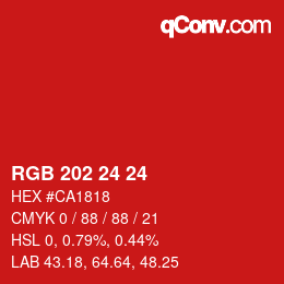 颜色代码: RGB 202 24 24 | qconv.com