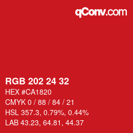 颜色代码: RGB 202 24 32 | qconv.com