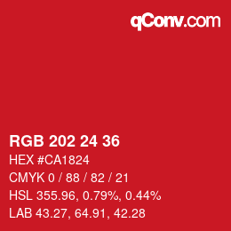 颜色代码: RGB 202 24 36 | qconv.com
