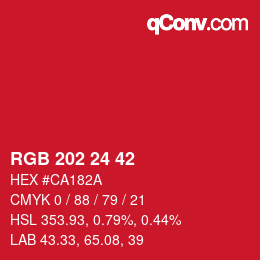 颜色代码: RGB 202 24 42 | qconv.com