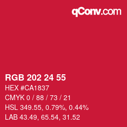 颜色代码: RGB 202 24 55 | qconv.com
