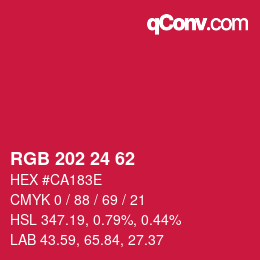 颜色代码: RGB 202 24 62 | qconv.com