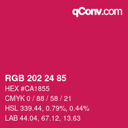 颜色代码: RGB 202 24 85 | qconv.com