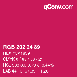颜色代码: RGB 202 24 89 | qconv.com
