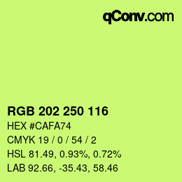 Color code: RGB 202 250 116 | qconv.com