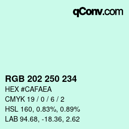 Color code: RGB 202 250 234 | qconv.com