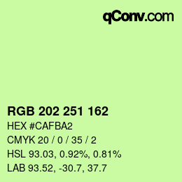 颜色代码: RGB 202 251 162 | qconv.com