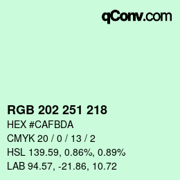 カラーコード: RGB 202 251 218 | qconv.com