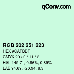 Color code: RGB 202 251 223 | qconv.com