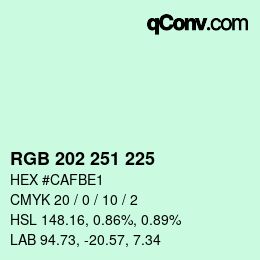 カラーコード: RGB 202 251 225 | qconv.com