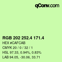カラーコード: RGB 202 252.4 171.4 | qconv.com