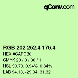 カラーコード: RGB 202 252.4 176.4 | qconv.com