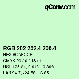 カラーコード: RGB 202 252.4 206.4 | qconv.com