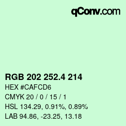 カラーコード: RGB 202 252.4 214 | qconv.com