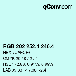 カラーコード: RGB 202 252.4 246.4 | qconv.com