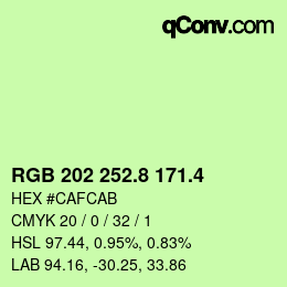 カラーコード: RGB 202 252.8 171.4 | qconv.com