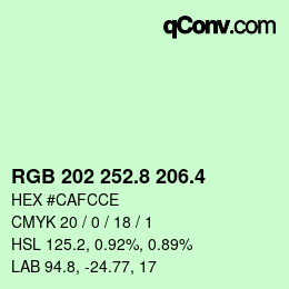 カラーコード: RGB 202 252.8 206.4 | qconv.com