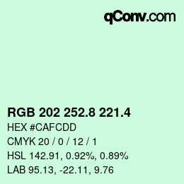 カラーコード: RGB 202 252.8 221.4 | qconv.com