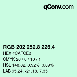 カラーコード: RGB 202 252.8 226.4 | qconv.com