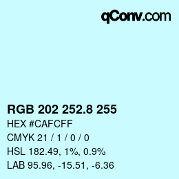 カラーコード: RGB 202 252.8 255 | qconv.com