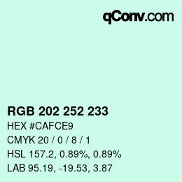 颜色代码: RGB 202 252 233 | qconv.com