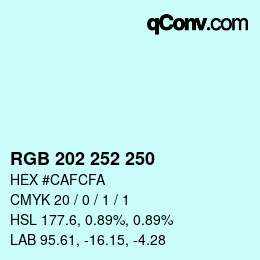 カラーコード: RGB 202 252 250 | qconv.com