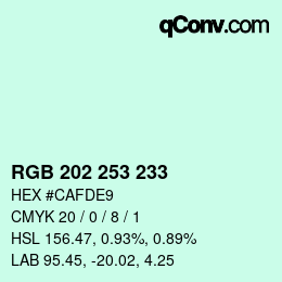 Color code: RGB 202 253 233 | qconv.com