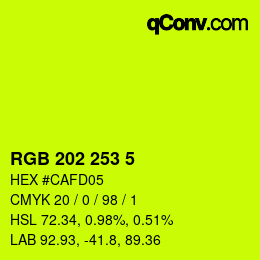 カラーコード: RGB 202 253 5 | qconv.com