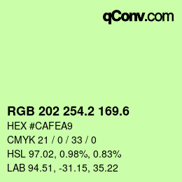 カラーコード: RGB 202 254.2 169.6 | qconv.com