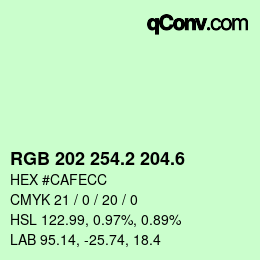 カラーコード: RGB 202 254.2 204.6 | qconv.com