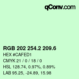 カラーコード: RGB 202 254.2 209.6 | qconv.com